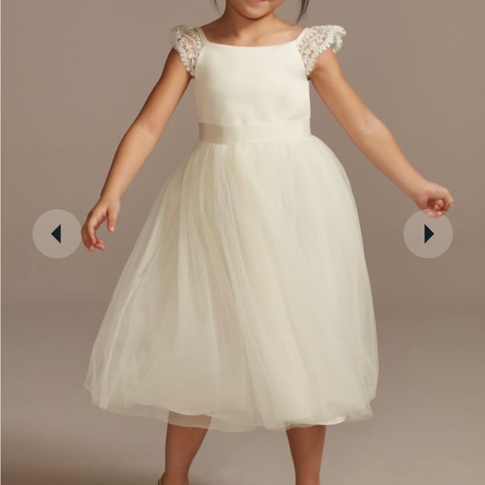 DAVID'S BRIDAL crochet flower girl dress- does NOT include basket or wreath - Picture 5 of 6